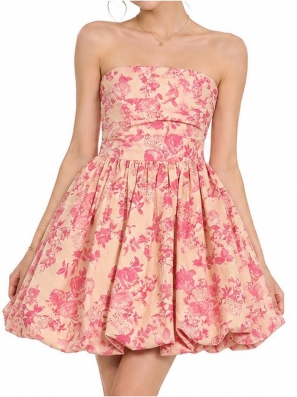 Olivaceous Pink Floral Corset Lace-Up Strapless Mini Dress Coquette Cottagecore